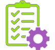 Clipboard with gear icon for different forklift conditions